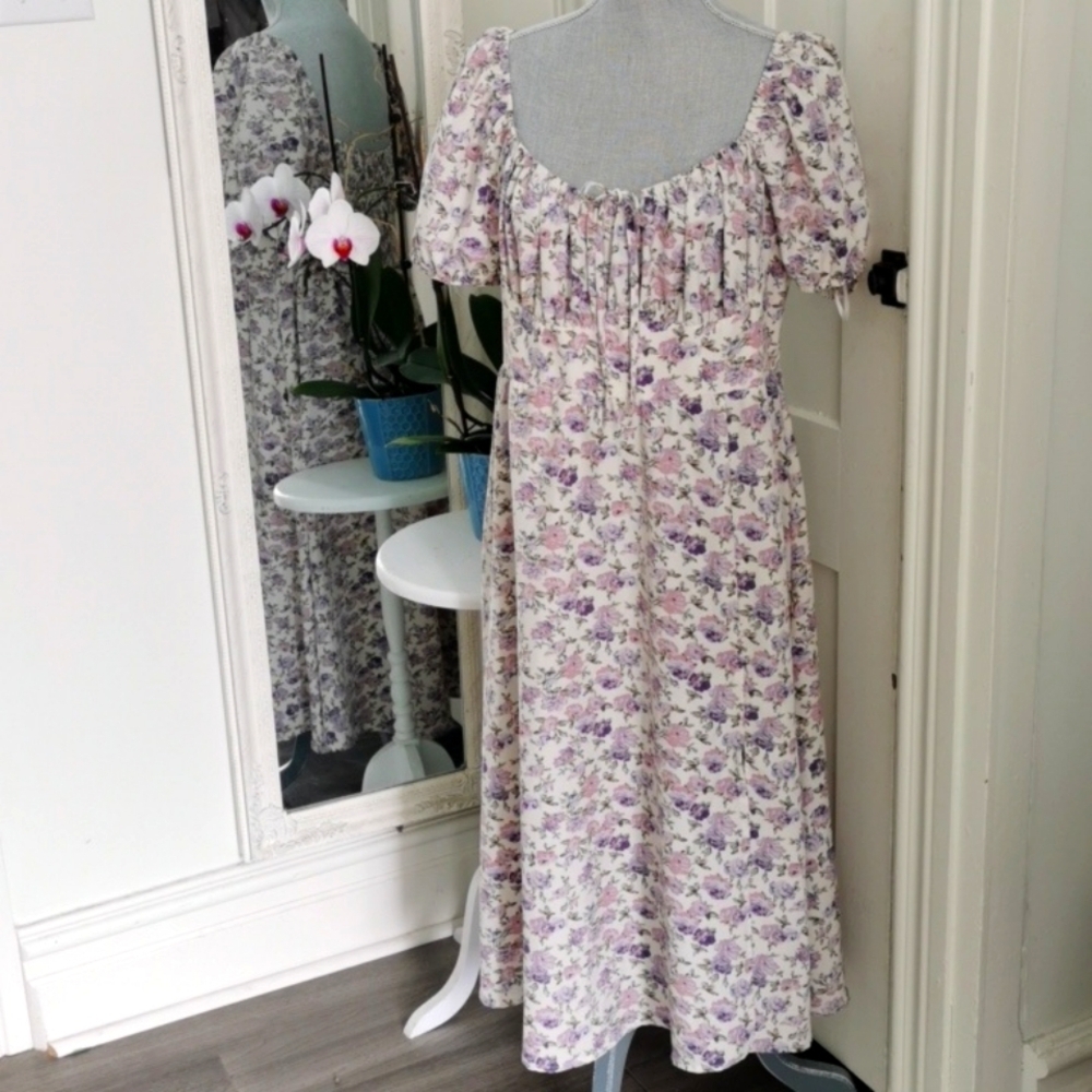 Ditzyfloral Cottagecore Midi/Maxi Peasant Romantic Style Dress Lilac Flowers XL+ - Picture 2 of 8